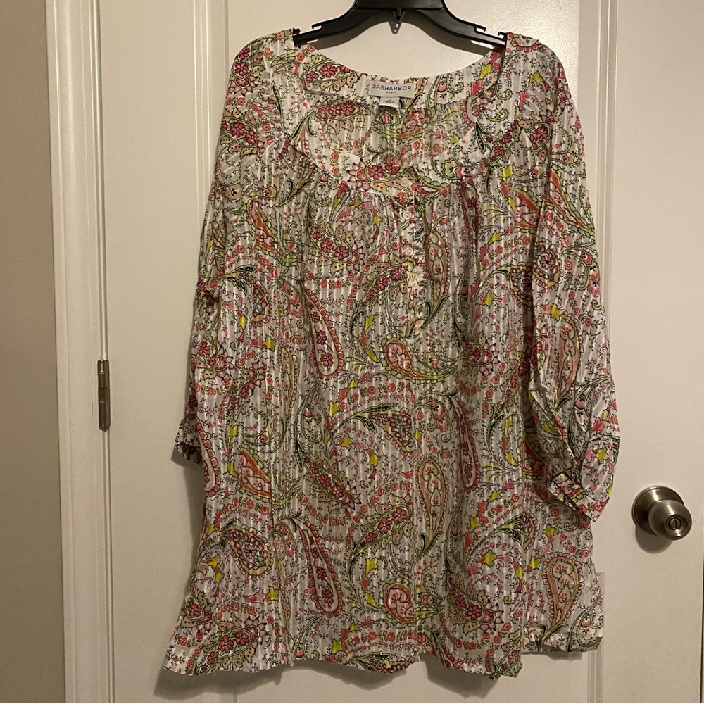 Sag Harbor Women’s Size 3X Floral Paisley Peasant Blouse/Top